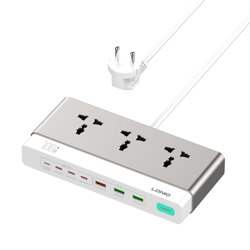 Produzni kabl LDNIO SC3 10-IN-1 3 uticnice 4xPD 3xUSB GaN 65W Total Power 100W 2m