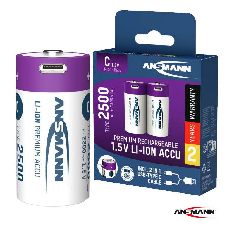 Punjiva Li-Ion 1.5V 2500mAh C sa USB tip C ulazom za punjenje Ansmann 2 komada