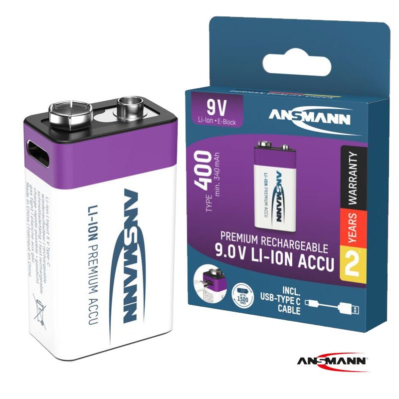Punjiva Li-Ion 9V - block 400mAh  sa USB tip C ulazom za punjenje Ansmann