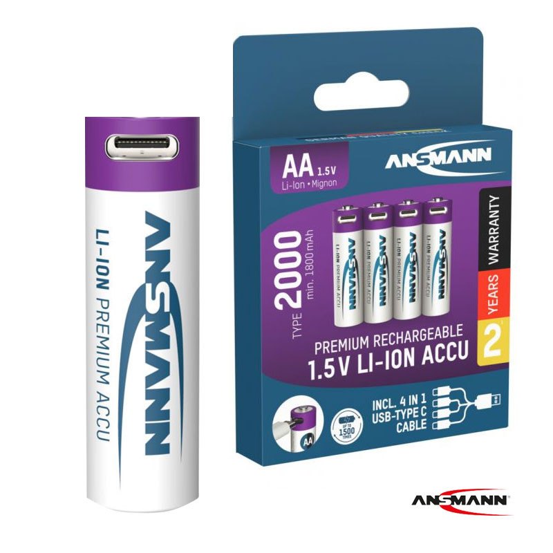 Punjiva Li-Ion 1.5V 2000mAh AA sa USB tip C ulazom za punjenje Ansmann 4 komada