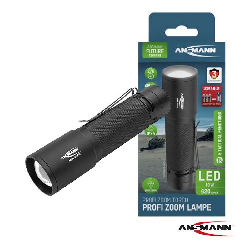 ANSMANN T600FRB LED baterijska lampa – 620 lm, 18650/AAA, IPX4, SOS/Strobe
